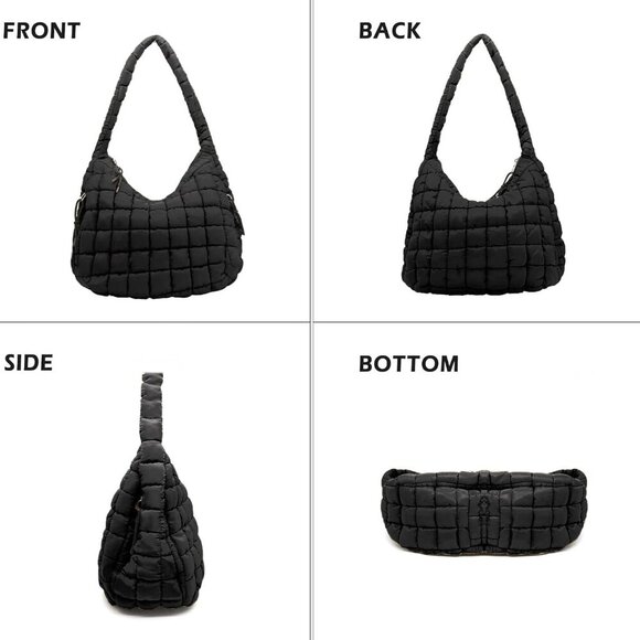 Quilted Puffer Tote Bag Nylon Large Capacity Travel Gym Shoulder Bag - Picture 2 of 7